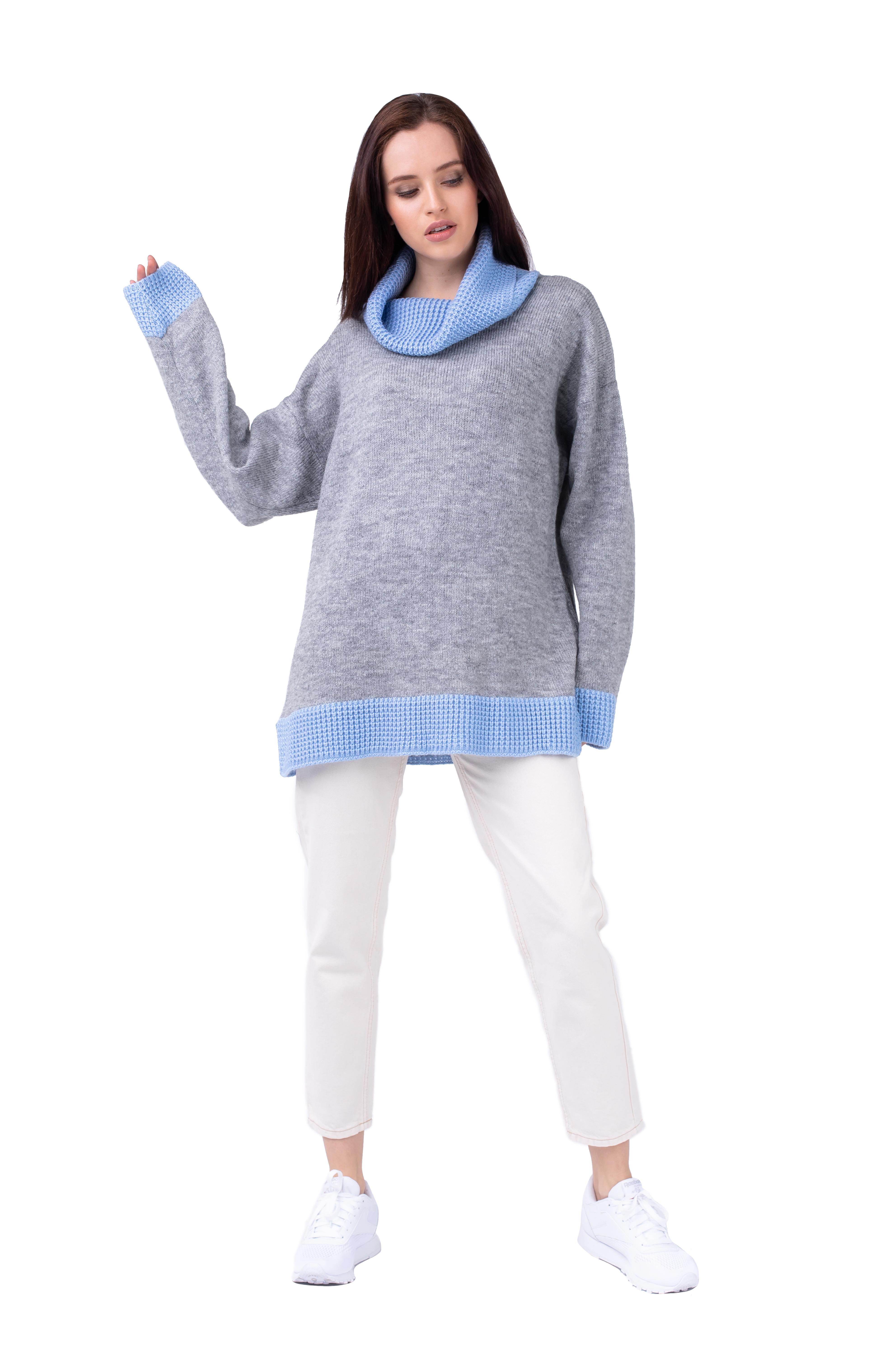 Свитер женский Bakhur свободного кроя oversize S-L Серый/Голубой (3221)