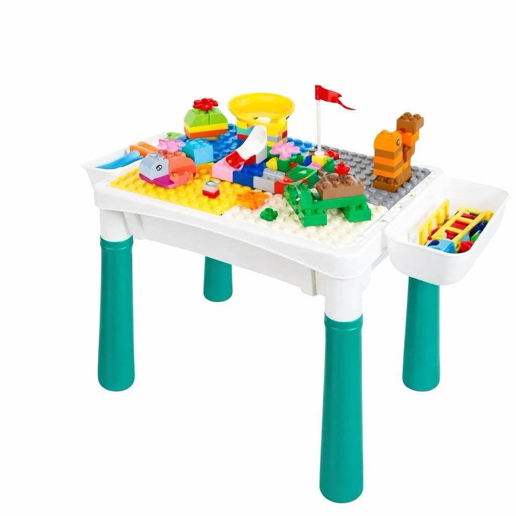 Конструктор-столик детский игровой многофункциональный 6787-119 со стульчиком и 2 корзинами 124 детали Белый с бирюзовым (2785127421)
