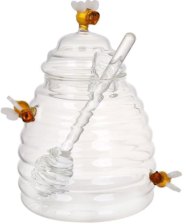 Медовница стеклянная Edinburgh со стеклянной крышкой и ложкой-булавой 500 мл