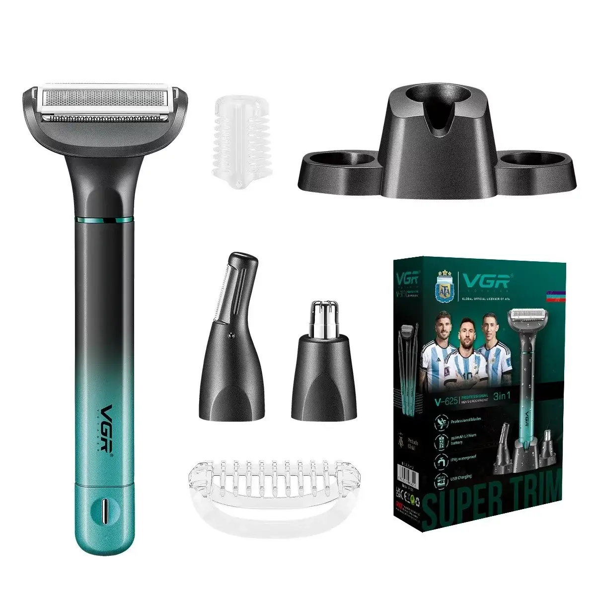 Електробритва чоловіча VGR V-625 3 В 1 з насадками USB (27833974)