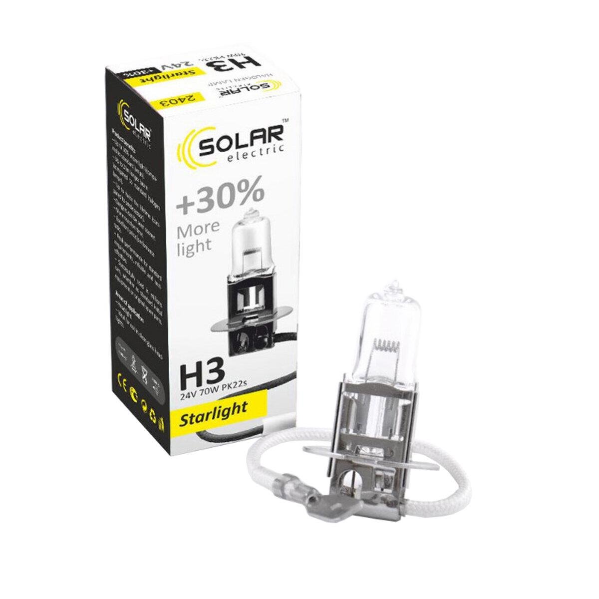 Автомобильная лампа галогеновая Solar H3 24V 70W PK22s Starlight +30% (2137-bd7db)