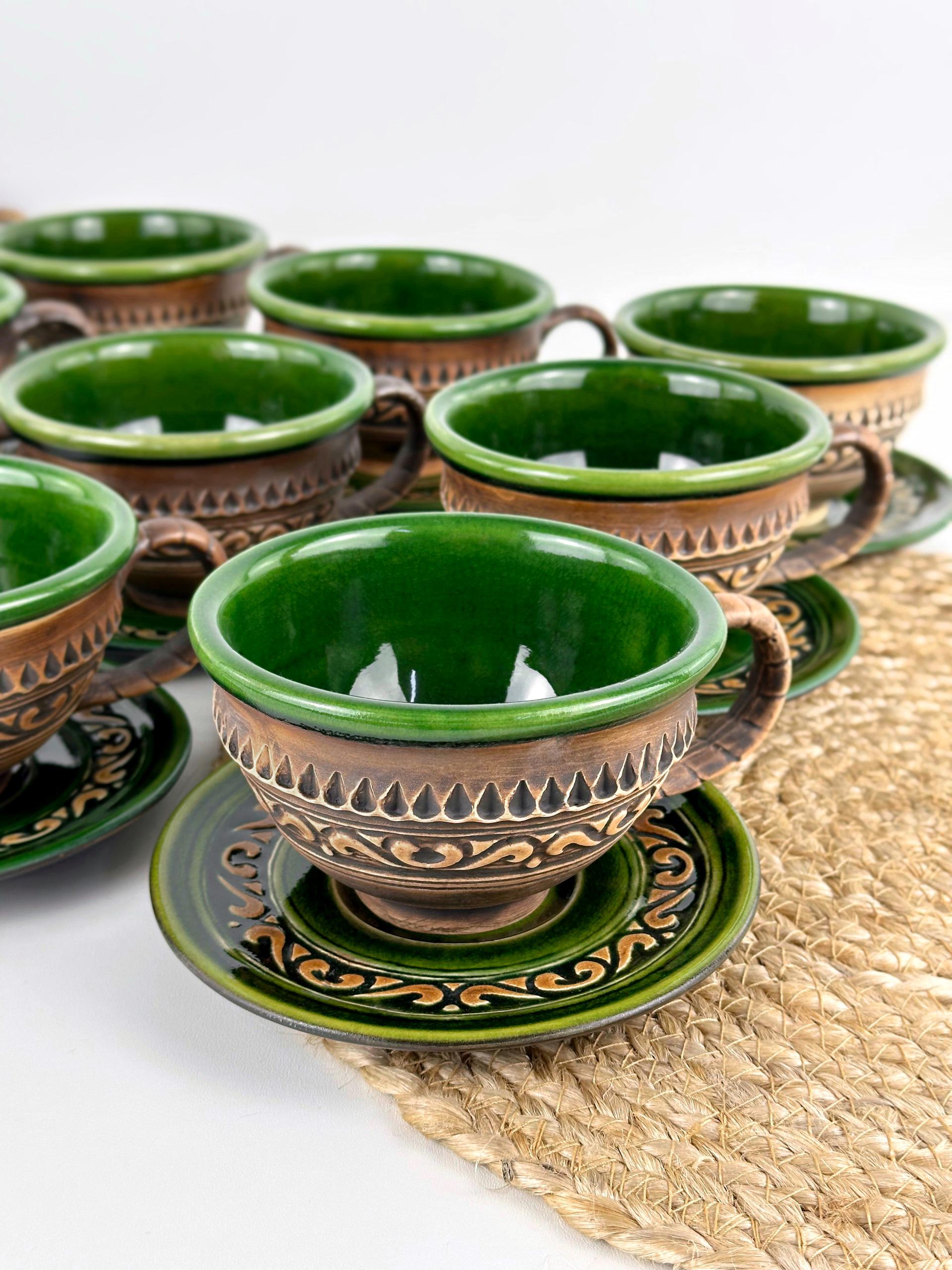 Набір глиняних чашок та блюдець Гражда 12 шт. Коричневий (17019-26) - фото 6 Набір глиняних чашок та блюдець Гражда 12 шт. Коричневий (17019-26) - фото 6