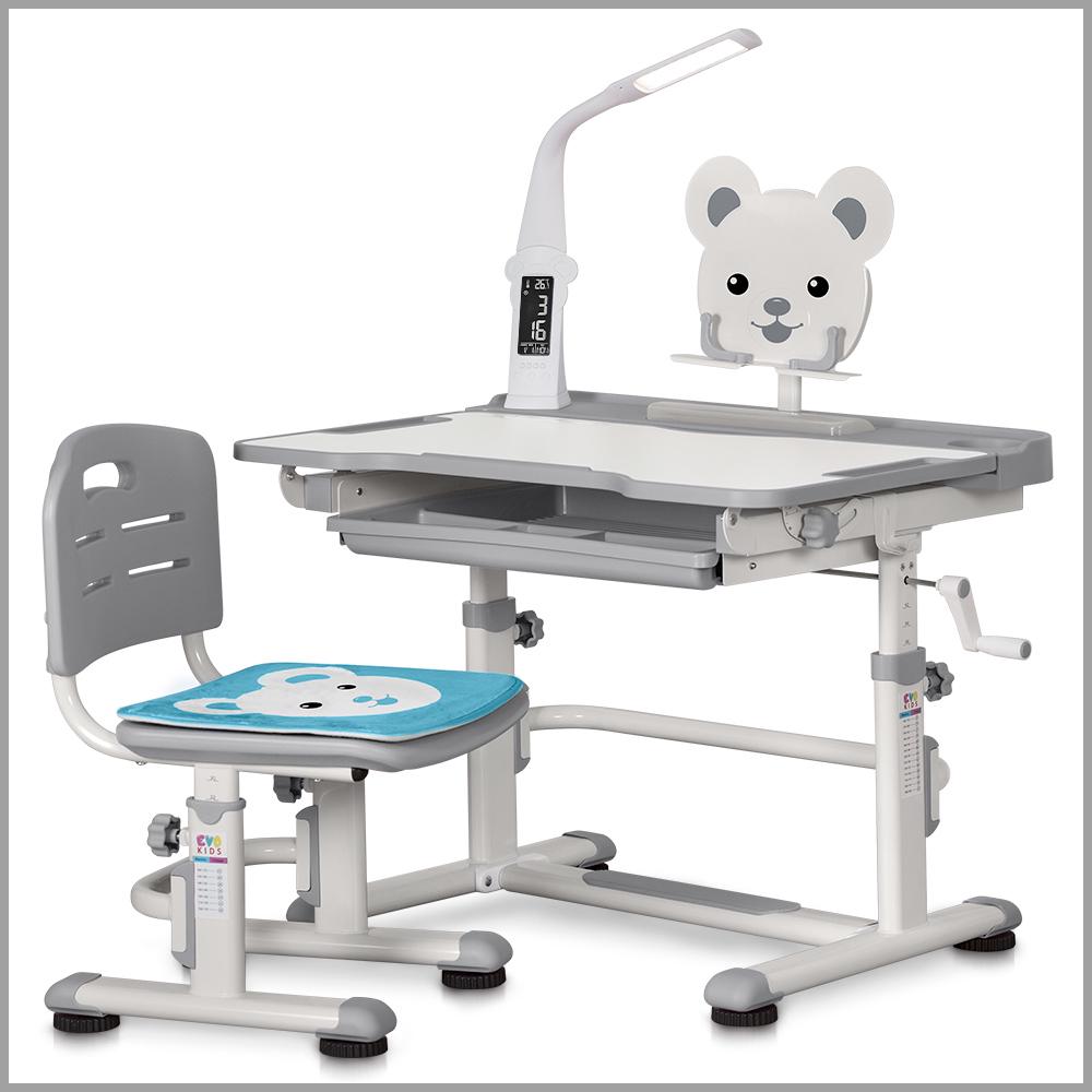 Парта детская школьная со стулом Evo-kids BD-04 G XL Teddy с лампой Серый - фото 3 Парта детская школьная со стулом Evo-kids BD-04 G XL Teddy с лампой Серый - фото 3