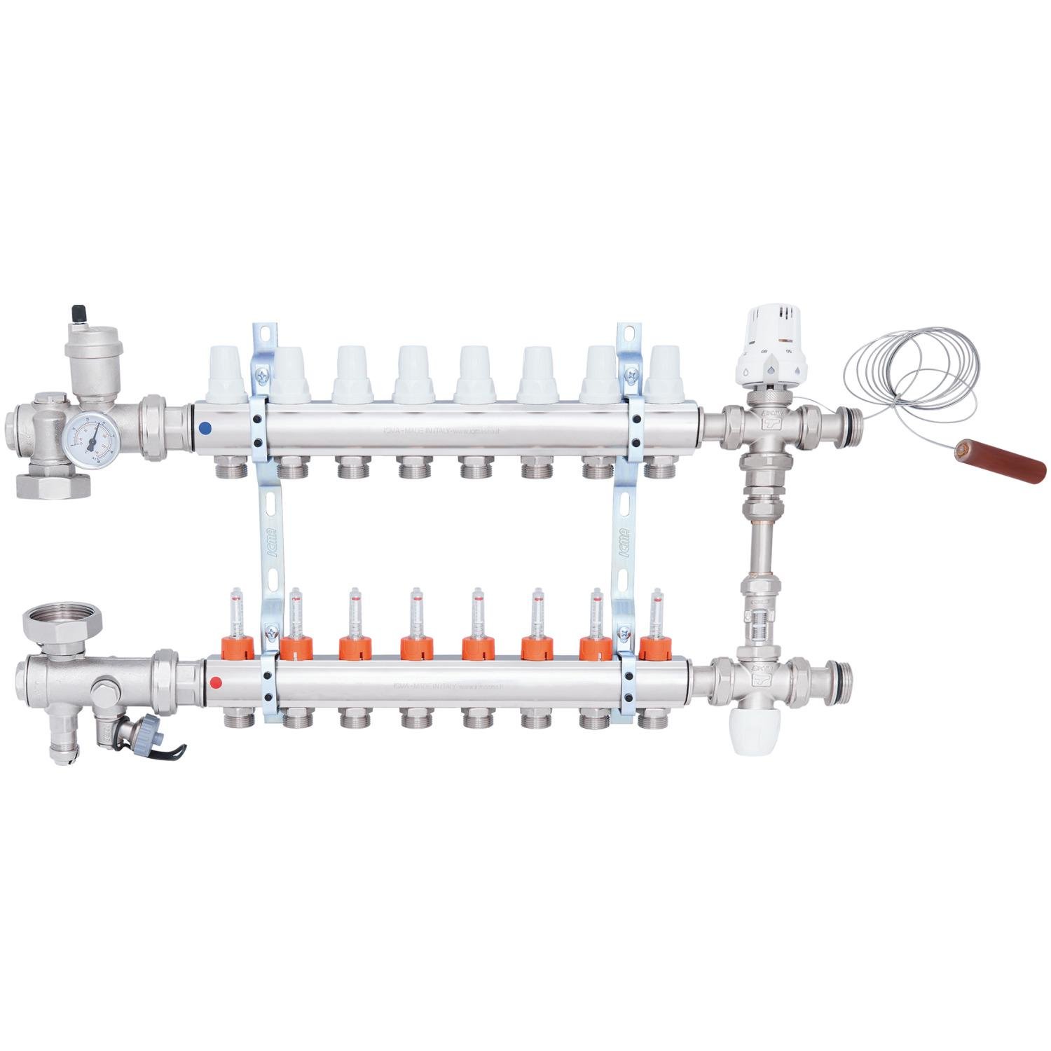 Коллектор для теплого пола ICMA A1K013APL06 8 контуров с расходомерами 1"/3/4" (78694) - фото 1