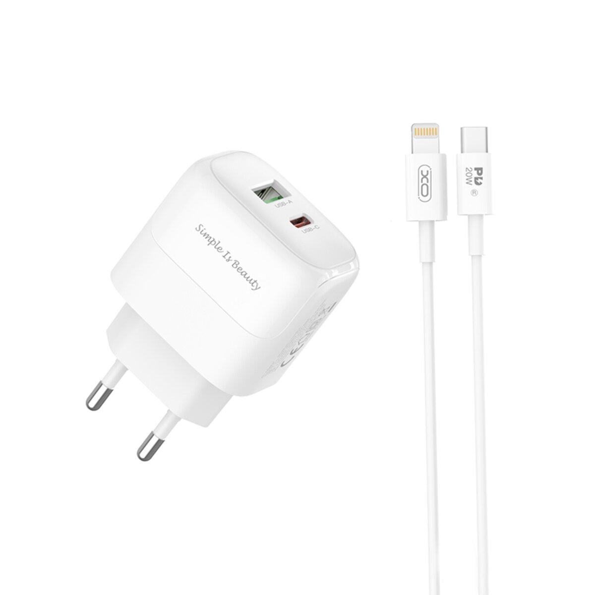 Зарядний пристрій мережевий Xo L137 PD20 W/QC18 W 1USB-A/1USB-C/Lightning кабель Білий Зарядний пристрій мережевий Xo L137 PD20 W/QC18 W 1USB-A/1USB-C/Lightning кабель Білий