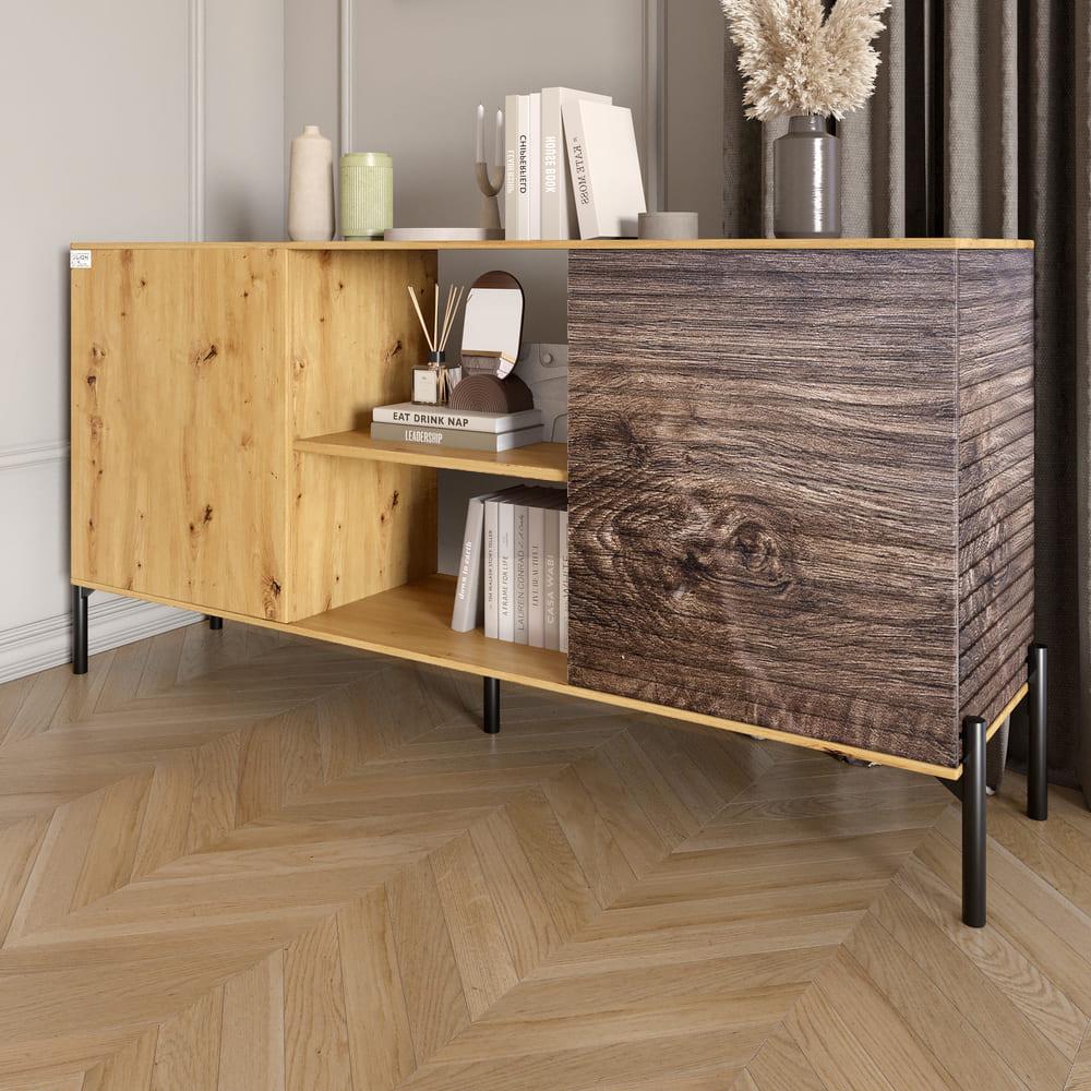 Комод відкритий Lion Грей на чорних металевих ніжках Дуб Артизан/Дерево (000-000-2168) Комод відкритий Lion Грей на чорних металевих ніжках Дуб Артизан/Дерево (000-000-2168)