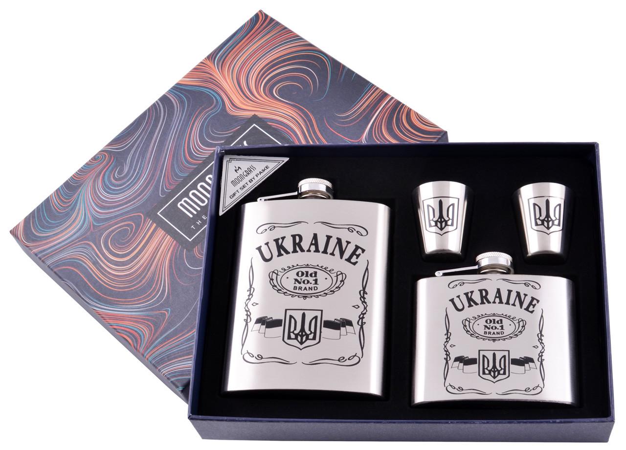 Набор 2 фляги и 2 стопки UA Silver Wood 230/150 мл Нержавеющая сталь