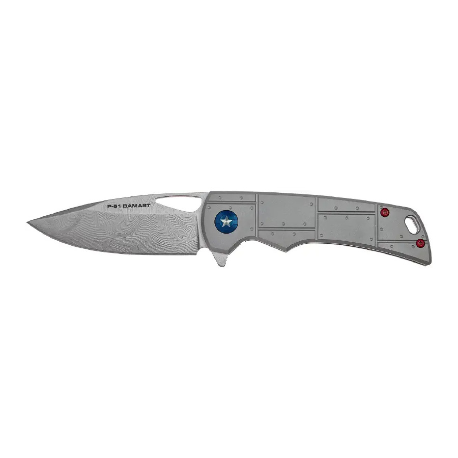 Нож складной Boker Plus P51 Mustang Damast 193 мм Frame lock Silver (01BO910DAM)