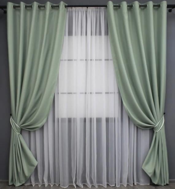 Шторы в гостиную на люверсах блекают 1,5x2,5 м 2 шт. Фисташковый (830ш 37-0155)