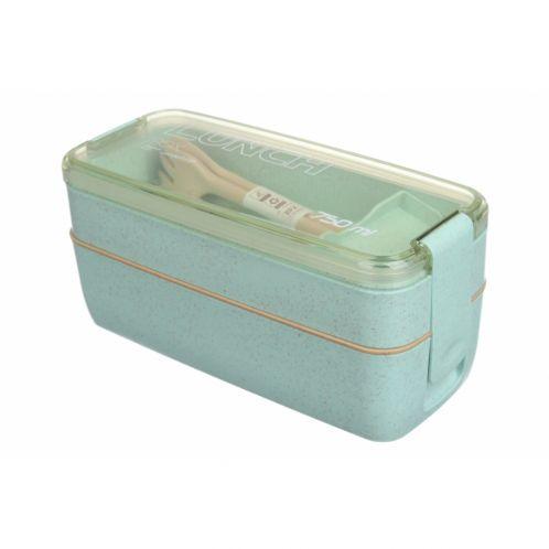 Ланч-бокс дворівневий з приладами еко 750 мл Бірюзовий (2248)