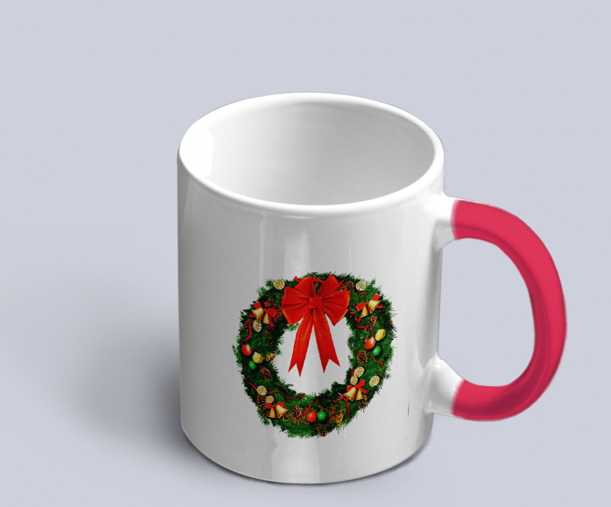 Чашка хамелеон с новогодним принтом рождественского венка Красный (02020315067)