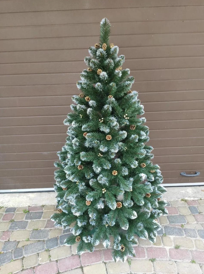 Штучна ялинка Кармен з ПВХ з шишками/перлами 1,50 м Темно-зелений/Білий/Золотий (NYT15312) - фото 8