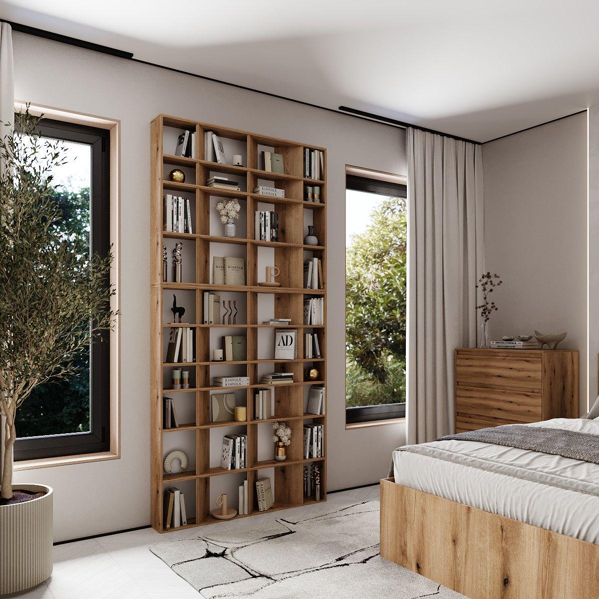 Стелаж для книг AiH Light 40 комірок 120x246x16 см Дуб Евок (LT131000000001)