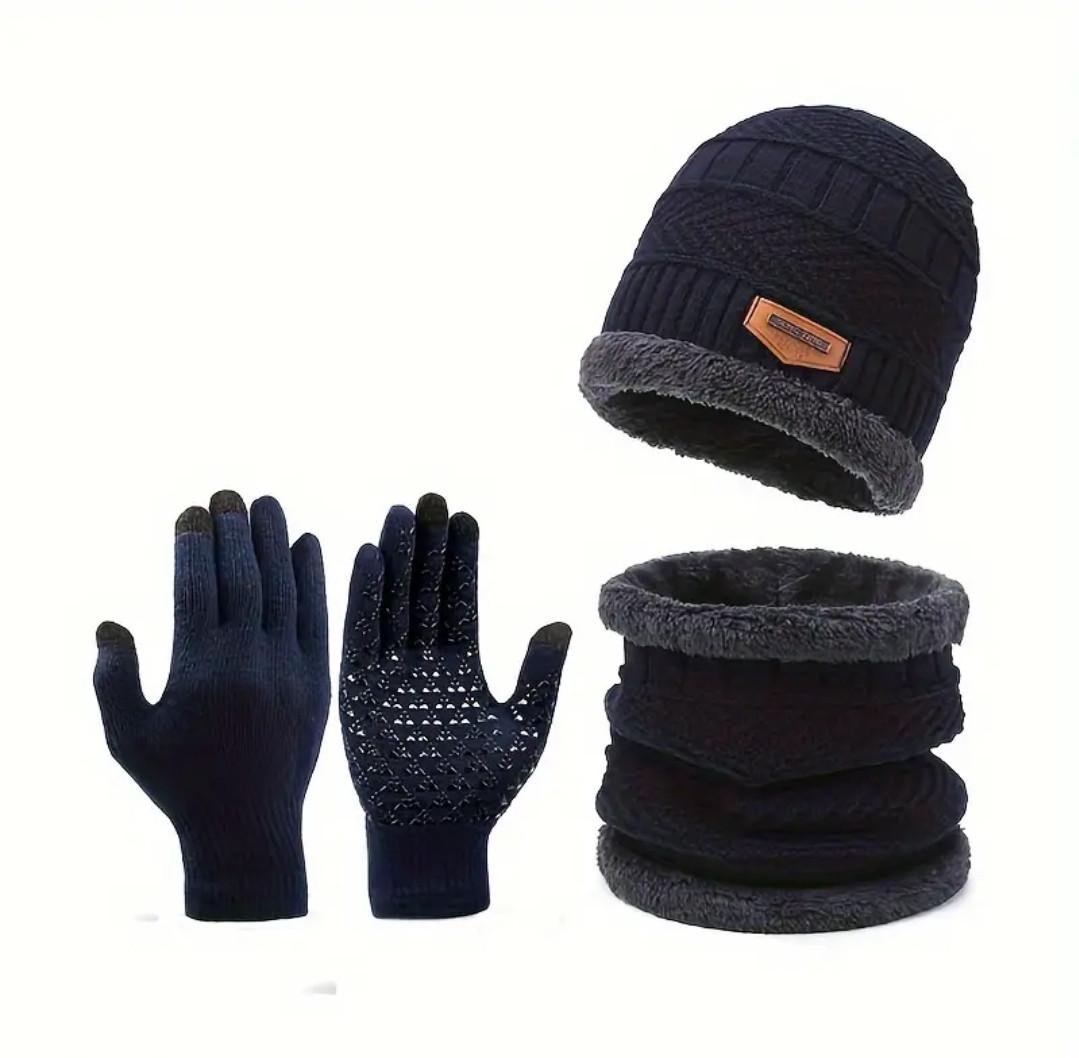 Шапка с хомутом и перчаткиами 3в1 на объем головы 56-60 см Черный (2470806690)