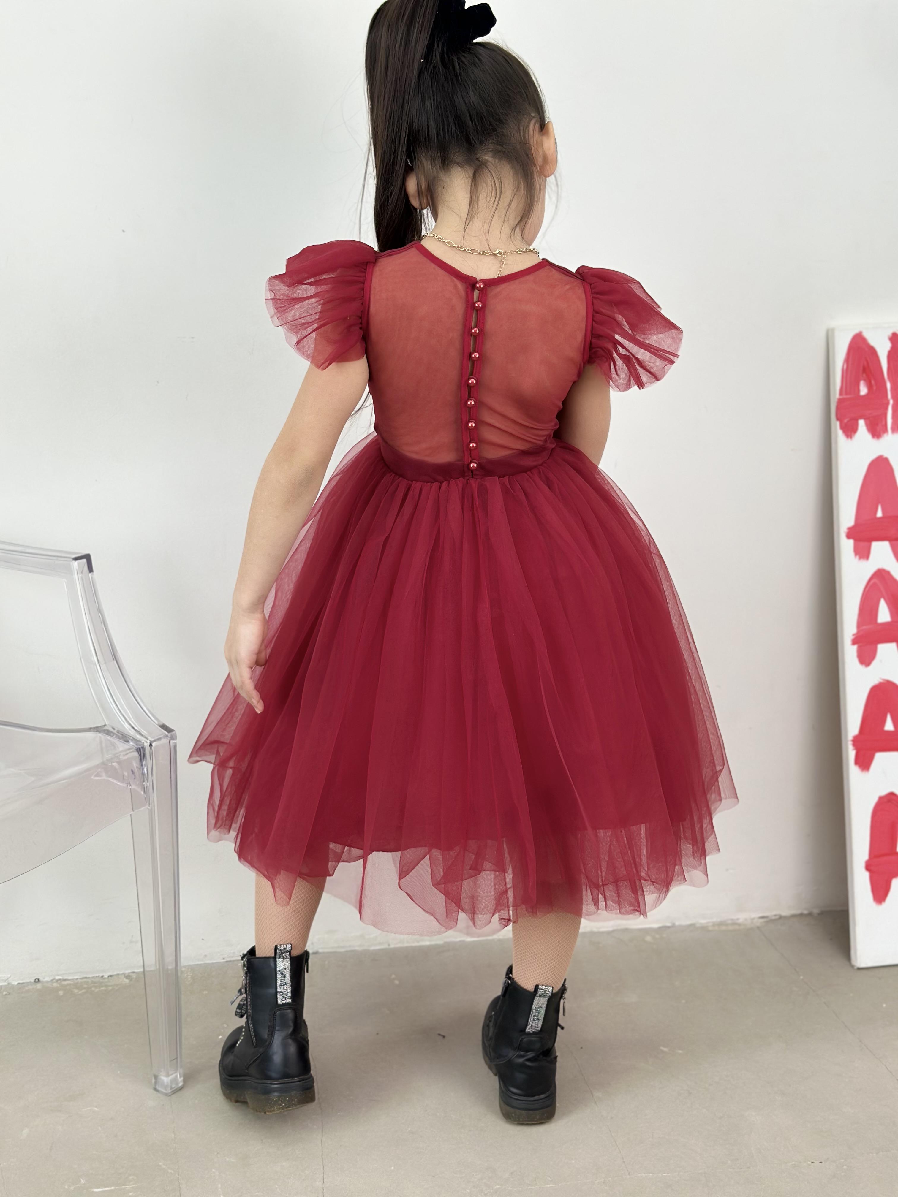 Платье очаровательное для девочек KatyKids Полина из фатина 110 см Винно-красный (11037060600) - фото 3