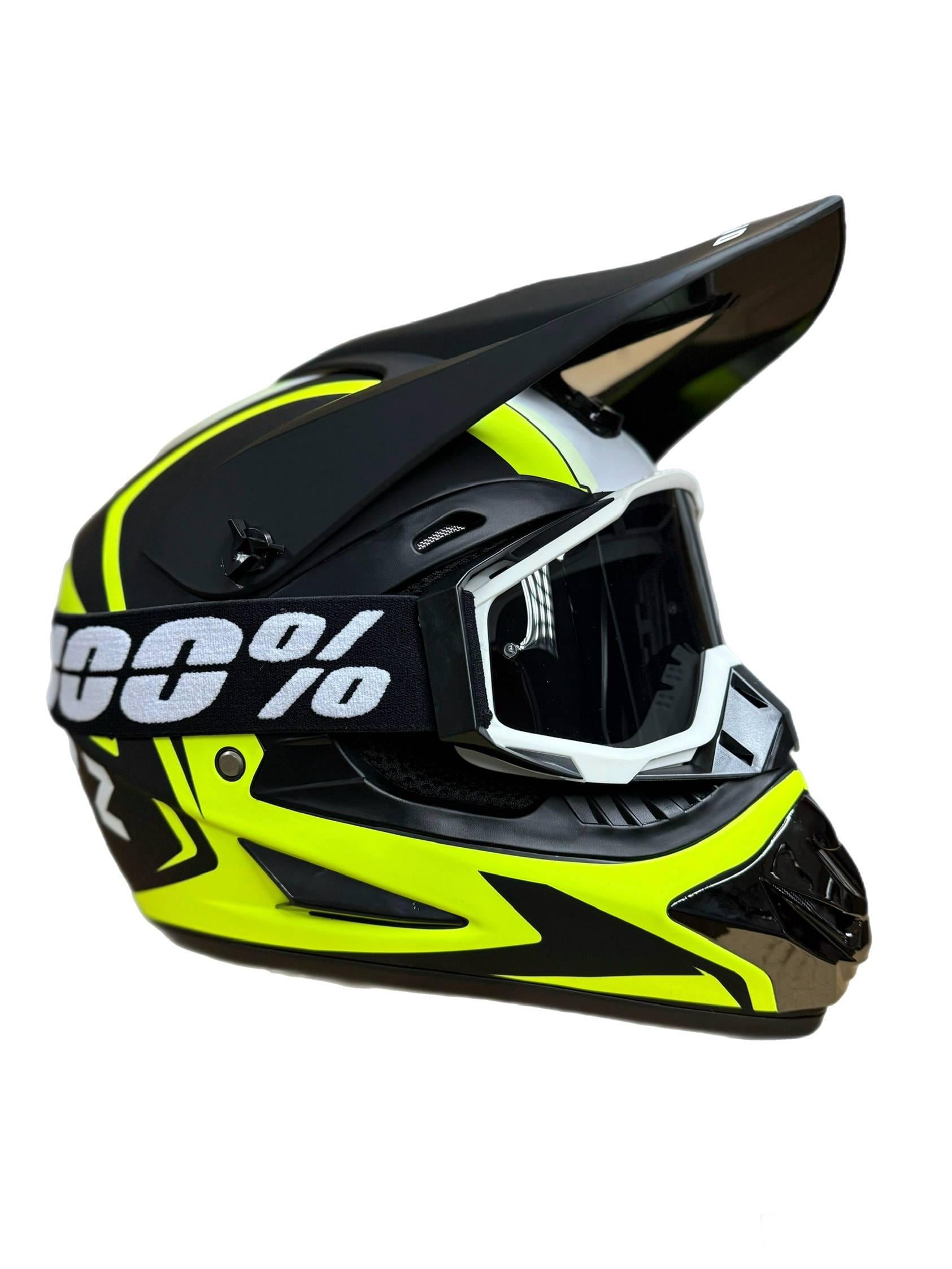 Мотошлем эндуро кроссовый Helmet Orz XL Зеленый и очки Profi 100% Черно-белый (0104)
