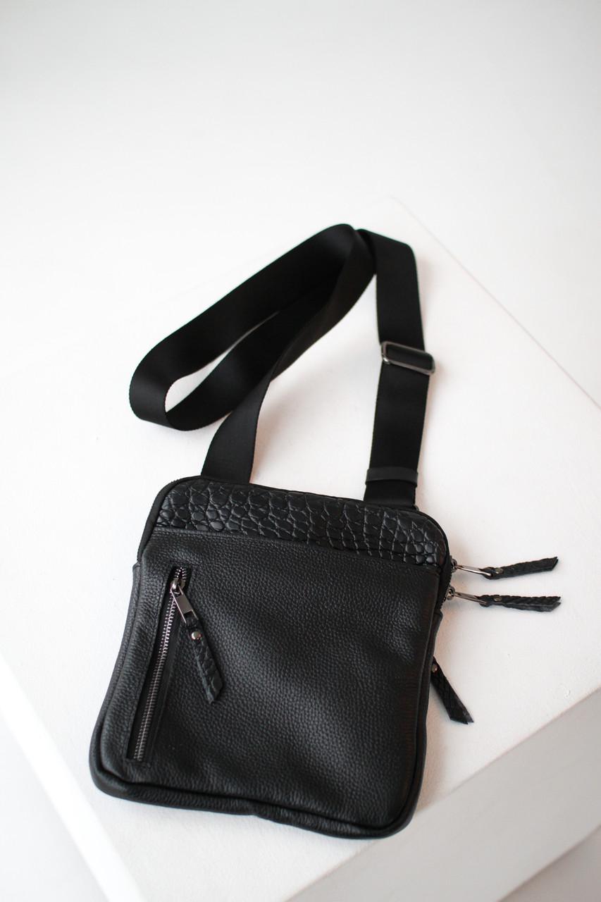 Сумка мужская skill через плечо кожаная Черный (2552606293)