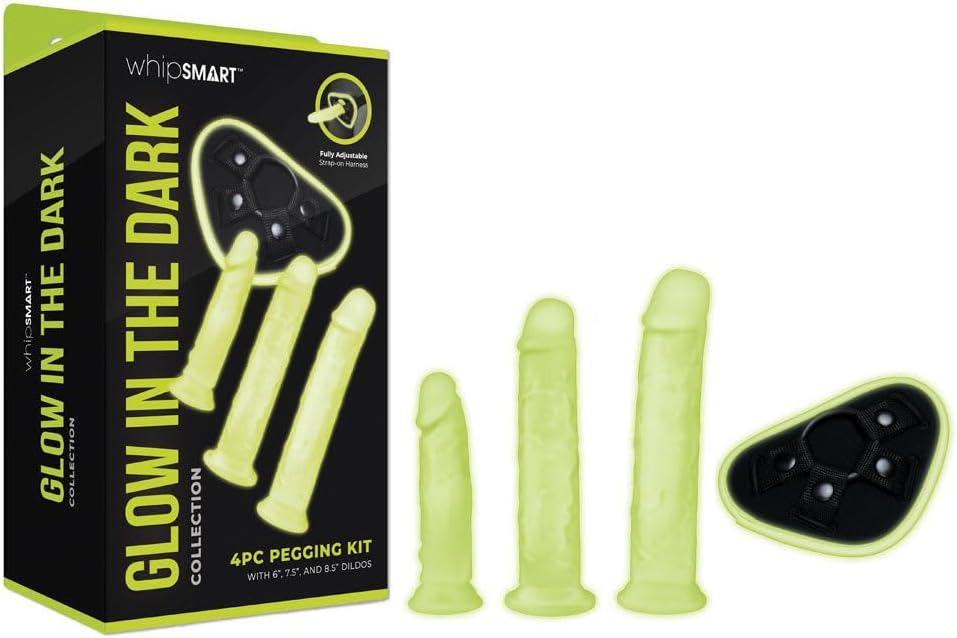 Страпон люминесцентный Whipsmart Glow in the Dark с 3 насадками Черный/Белый (WH10295)
