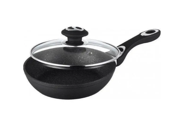 Сковорода Bohmann BH-9512-24 со стеклянной крышкой и трехслойным мраморным покрытием 22 см Черный (2813639017)