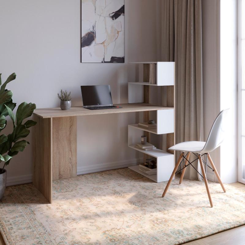 Cтол компьютерный с полками Джеко 1416R правый Дуб сонома/Нимфея Альба (26638343) - фото 1 Cтол компьютерный с полками Джеко 1416R правый Дуб сонома/Нимфея Альба (26638343) - фото 1