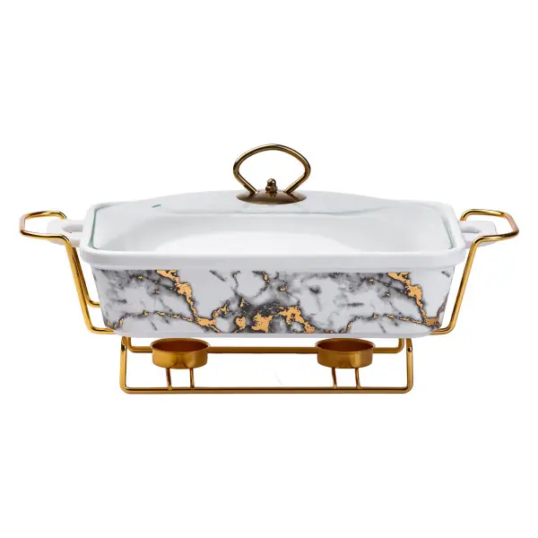 Мармитница керамическая прямоугольная 1,5 л 35х19х11,5 см Мрамор (HP1032)