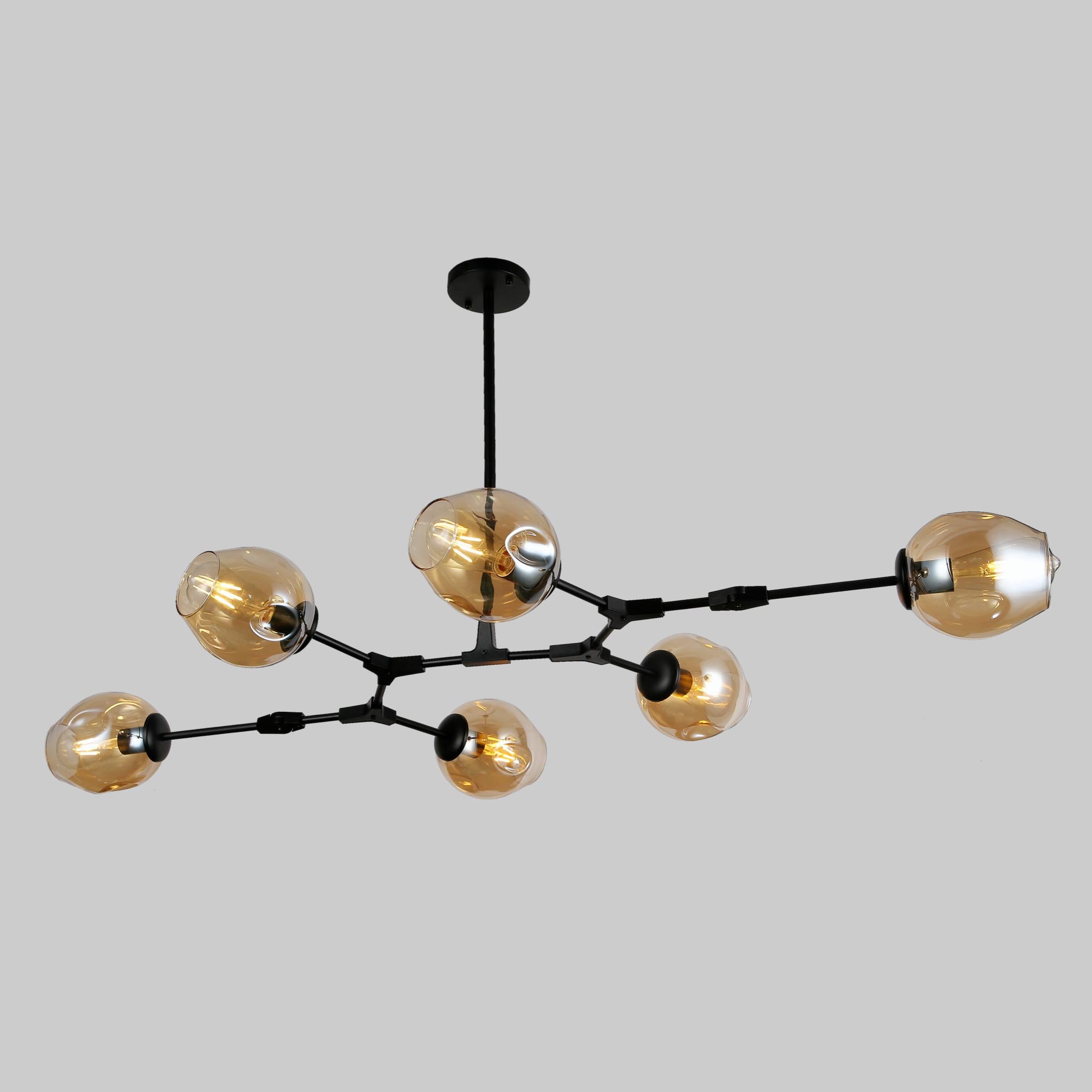 Люстра Molecule на 6 ламп с кофейно-прозрачными плафонами Черный Люстра Molecule на 6 ламп с кофейно-прозрачными плафонами Черный