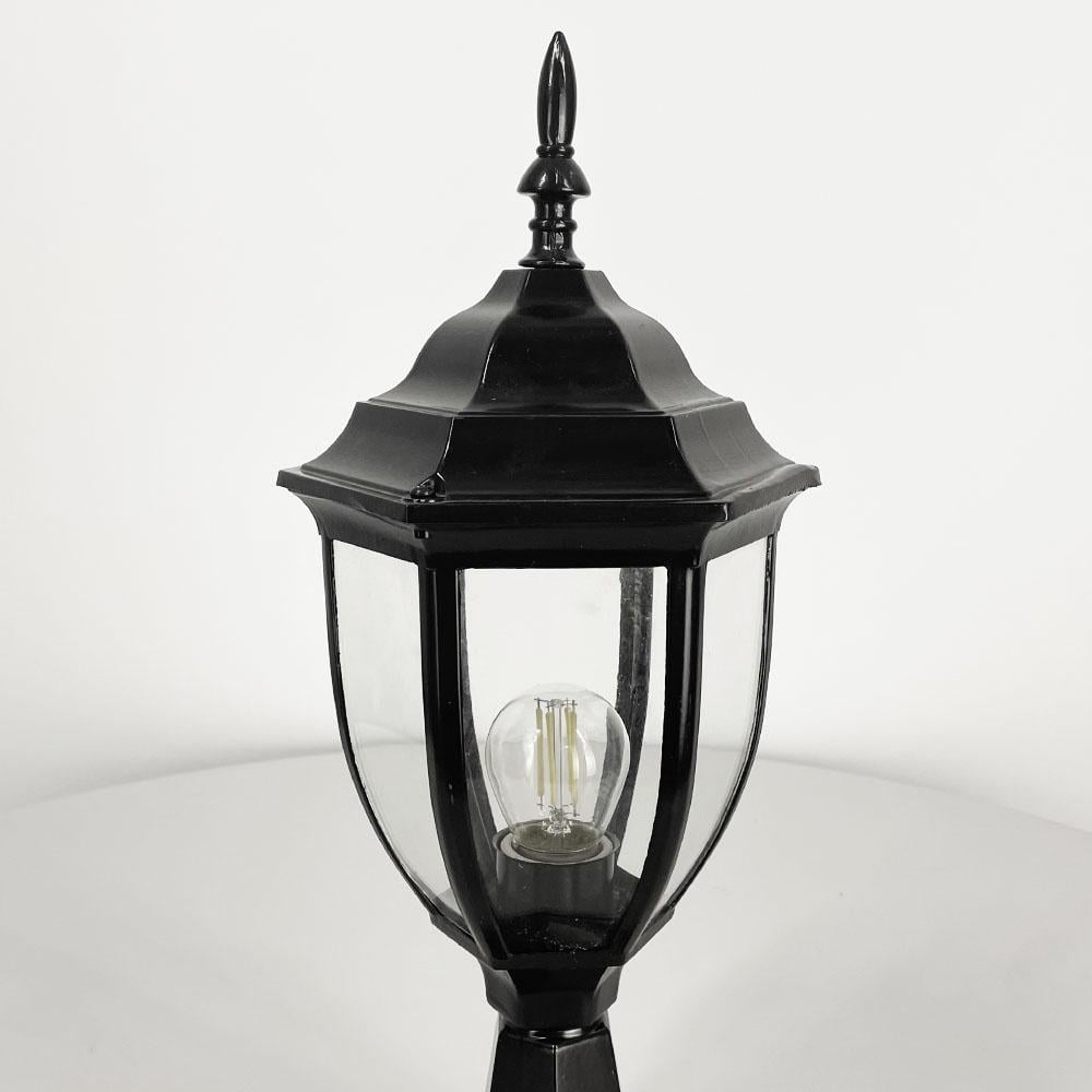 Светильник фонарь уличный с прозрачным стеклом на ножке Черный (9027 BK S/S) - фото 2