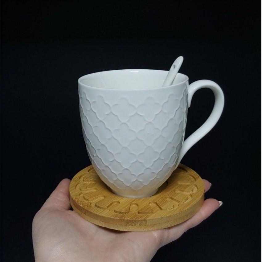 Чашка з ложкою Interos PJ03385 88929 на дерев'яній підставці 300 мл - фото 2 Чашка з ложкою Interos PJ03385 88929 на дерев'яній підставці 300 мл - фото 2