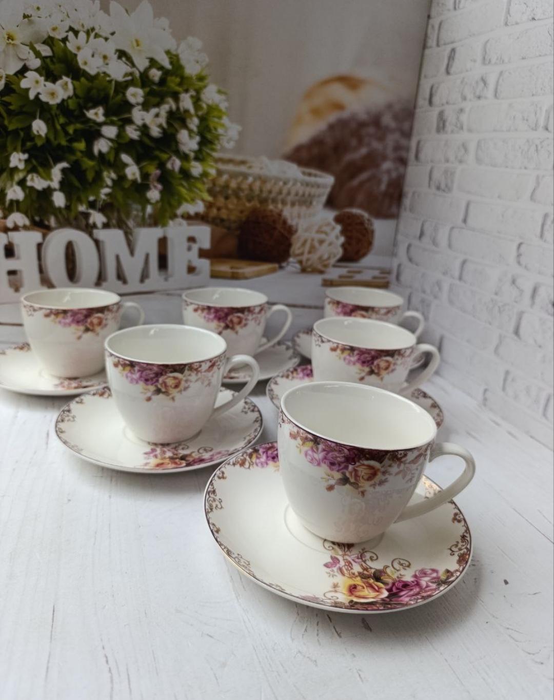 Кавовий сервіз SNT Квітковий орнамент порцеляна 100 мл 12 пред. 6 персон (15306-1)