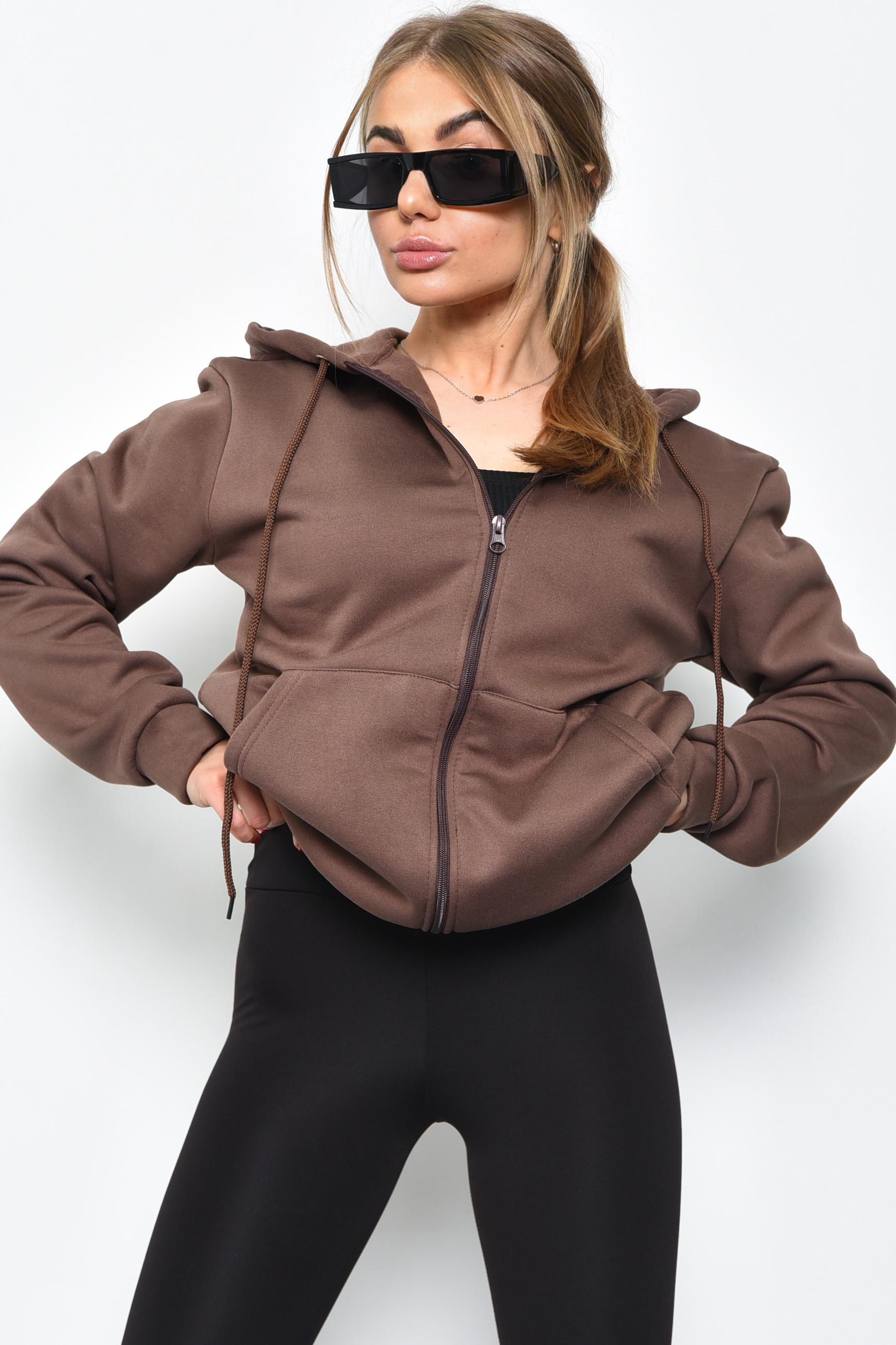 Кофта спортивная женская на флисе XL-2XL Коричневый (169267)