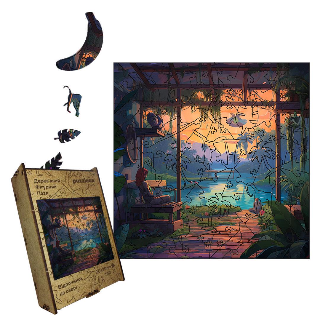 Пазл дерев'яний Відпочинок на озері А5 картонна коробка 35 ел. (puzzlean-1305)