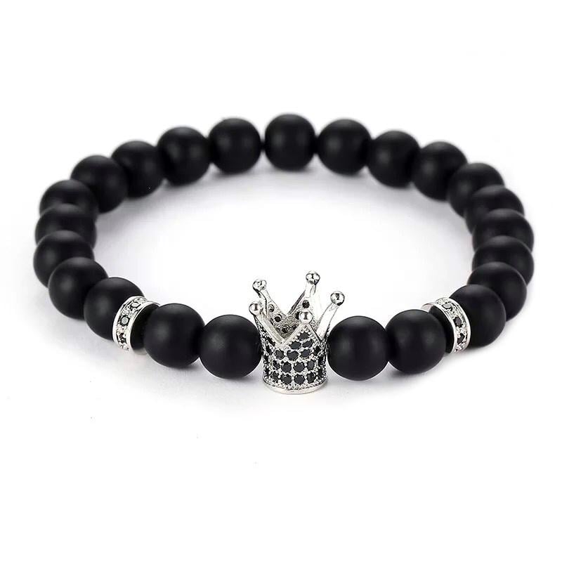 Браслет из шунгита с высокой короной р. 18 Серебряный/Черный (20041)