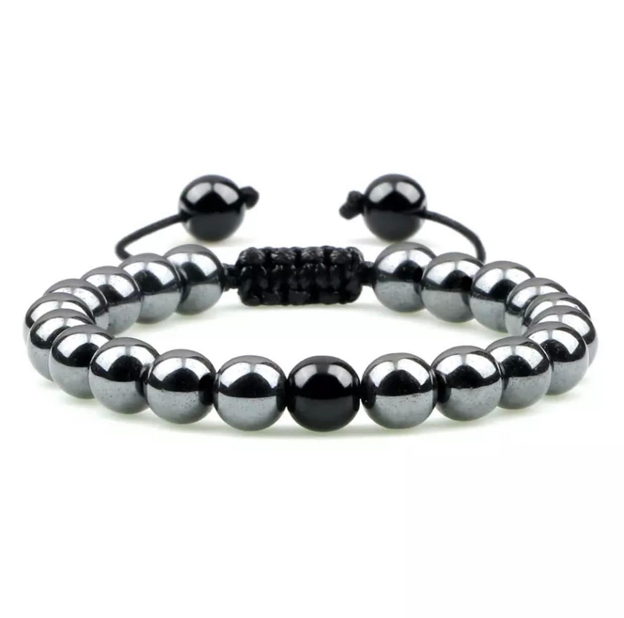 Браслет з гематиту з агатом на стяжці р. 14 (80107)