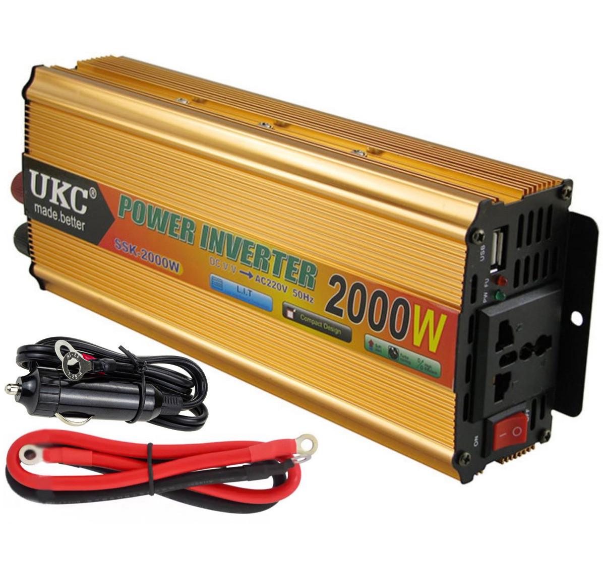 Инвертор 12V-220 UKC 2000W преобразователь напряжения 12V-220V 1USB 1 розетка 2000 Вт