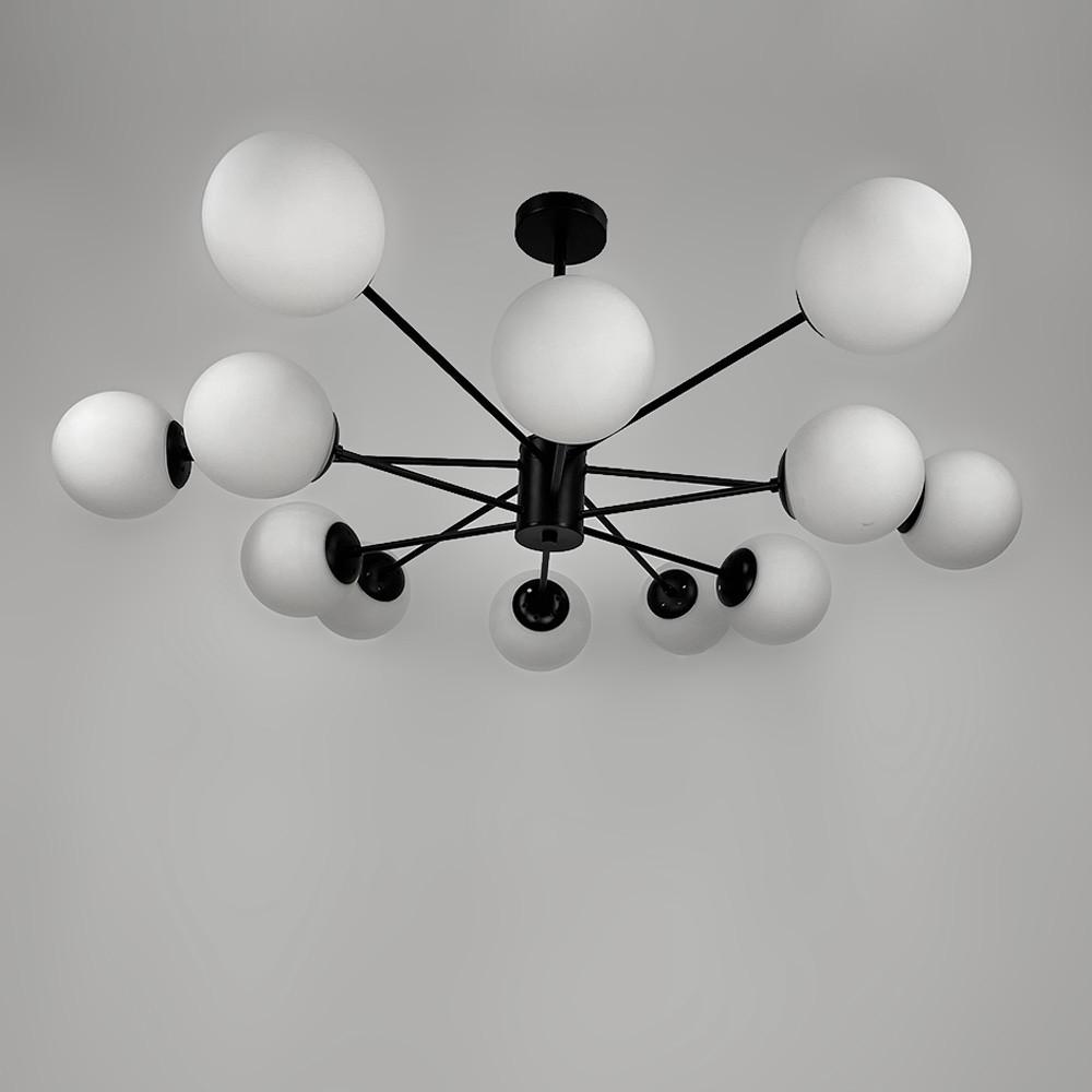 Люстра мінімалістична на 12 білих матових плафонів Чорний (CD 111/12 BK) - фото 2 Люстра мінімалістична на 12 білих матових плафонів Чорний (CD 111/12 BK) - фото 2