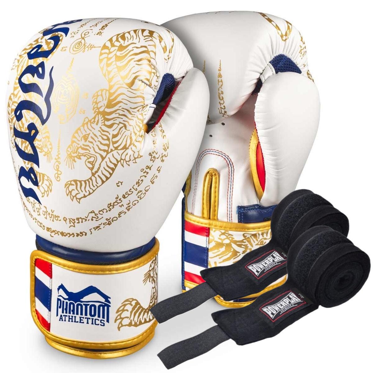 Перчатки боксерские с бинтами Phantom Muay Thai Gold Limited Edition 12 унций White (21804816)