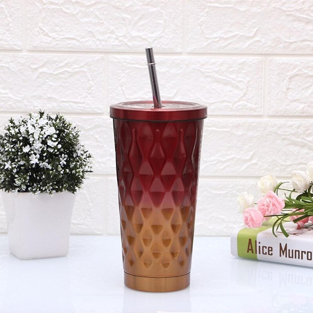 Стакан металлический с крышкой и трубочкой Найт-лайф 550 мл Красный - фото 3