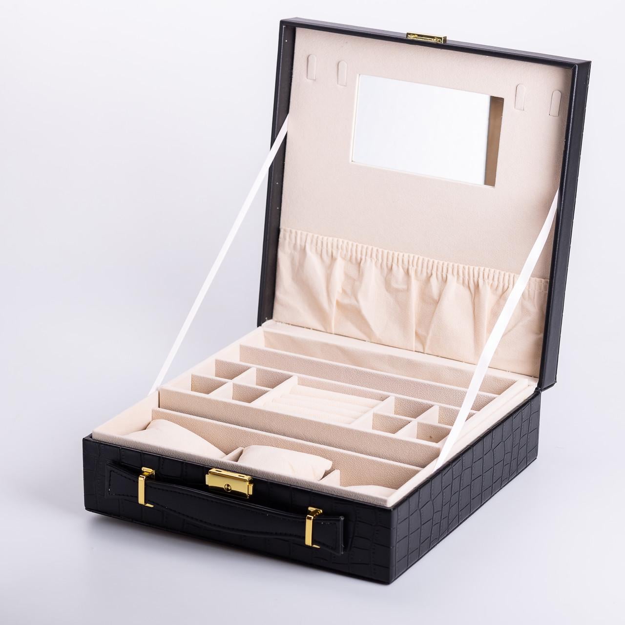 Кейс-органайзер для украшений с защелкой 26х26х9 см Черный (27968788)