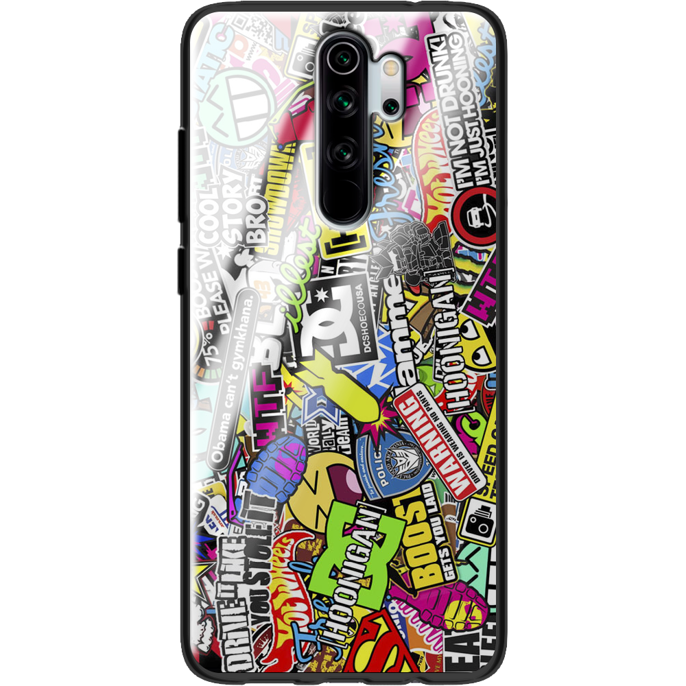 Чехол Boxface Xiaomi Redmi Note 8 Pro Multicolored Inscriptions Черный силикон со стеклом (38222-up880-38352)