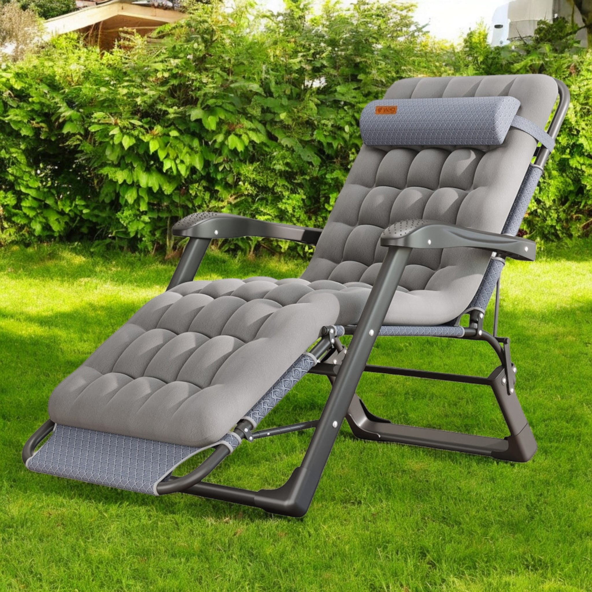 Шезлонг розкладний WCG FCB-S03PP садовий з подушкою та матрацом Сірий (FCB-S03PP1)