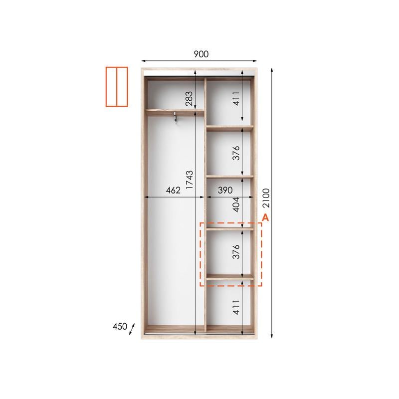 Шафа-купе Idea серія 10 90х45х210 см Дуб сонома (1150) - фото 2