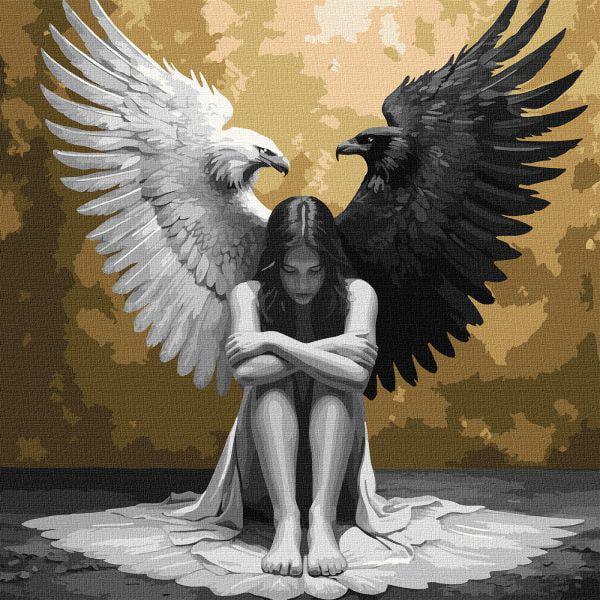 Картина за номерами Ideyka Дві сторони душі з фарбами металік 40x40 см (Id-KHO5153)