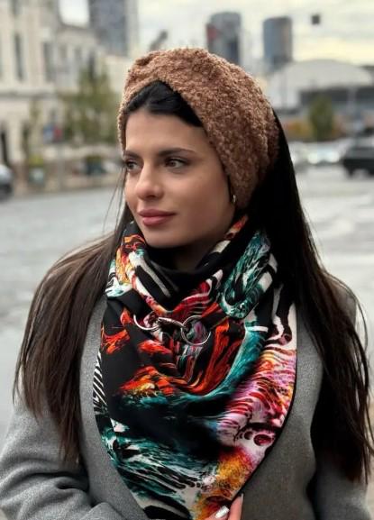 Шарф жіночий My scarf 2-сторонній з яскравими абстракціями Единбург на кільцях Чорний (30569773)