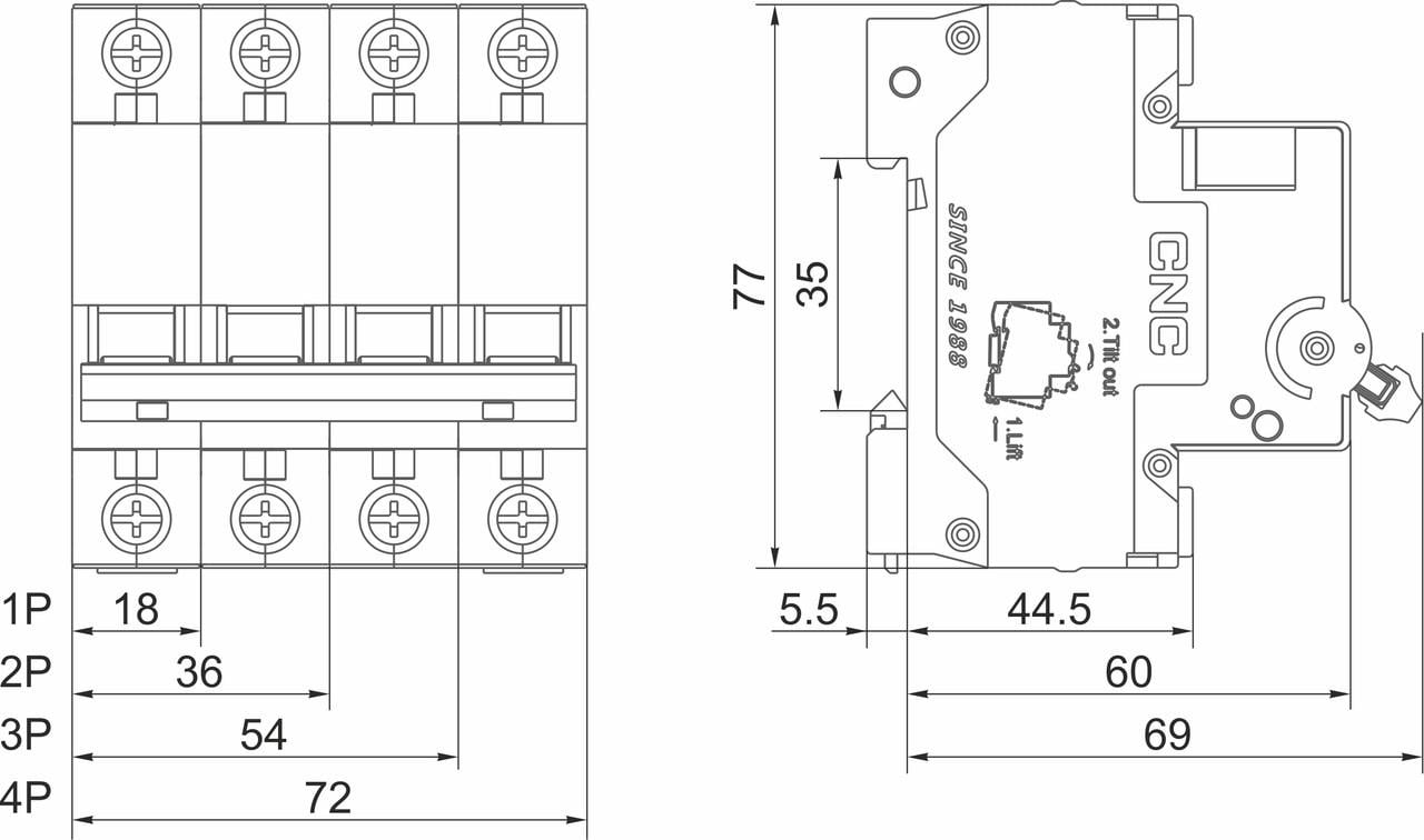 Автоматический выключатель CNC Electric YCB6Н-63 2P 5A 4,5kA C (Б00033808) - фото 4