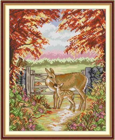 Набор для вышивания по нанесённой на канву схеме The fawn and its mother AIDA 14CT printed 27х33 см Набор для вышивания по нанесённой на канву схеме The fawn and its mother AIDA 14CT printed 27х33 см