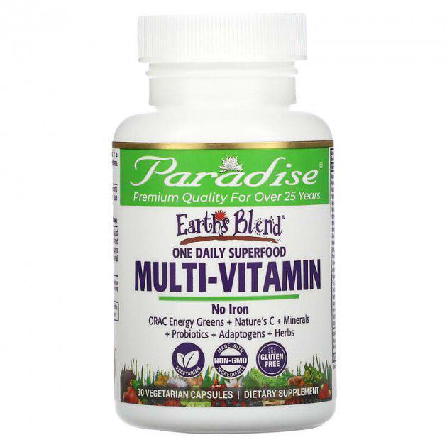 Мультивітаміни Paradise Herbs Earth's Blend з суперфудами без заліза 30 капсул (PAR-77826)