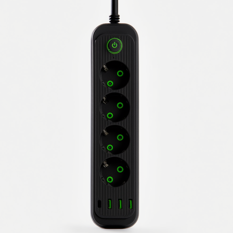 Фильтр-удлинитель сетевой 4 розетки 3xUSB-A 1xUSB-C 3 м Черный (HP-5-38M)