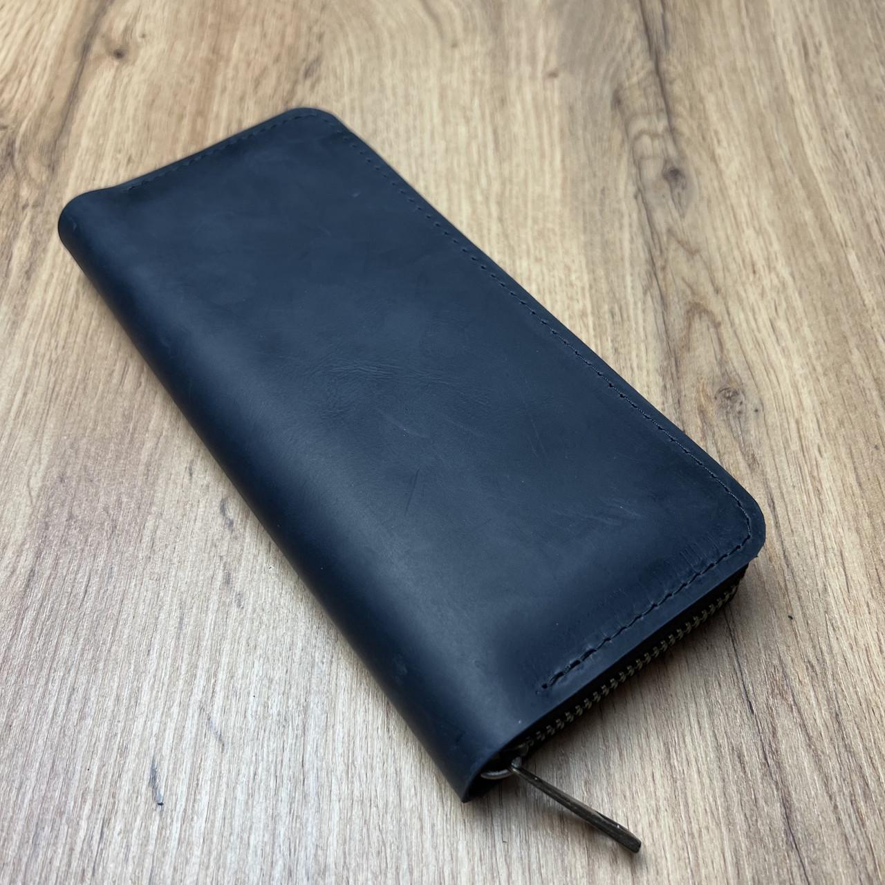 Кошелек на круговой молнии из натуральной кожи Синий (b013-5)