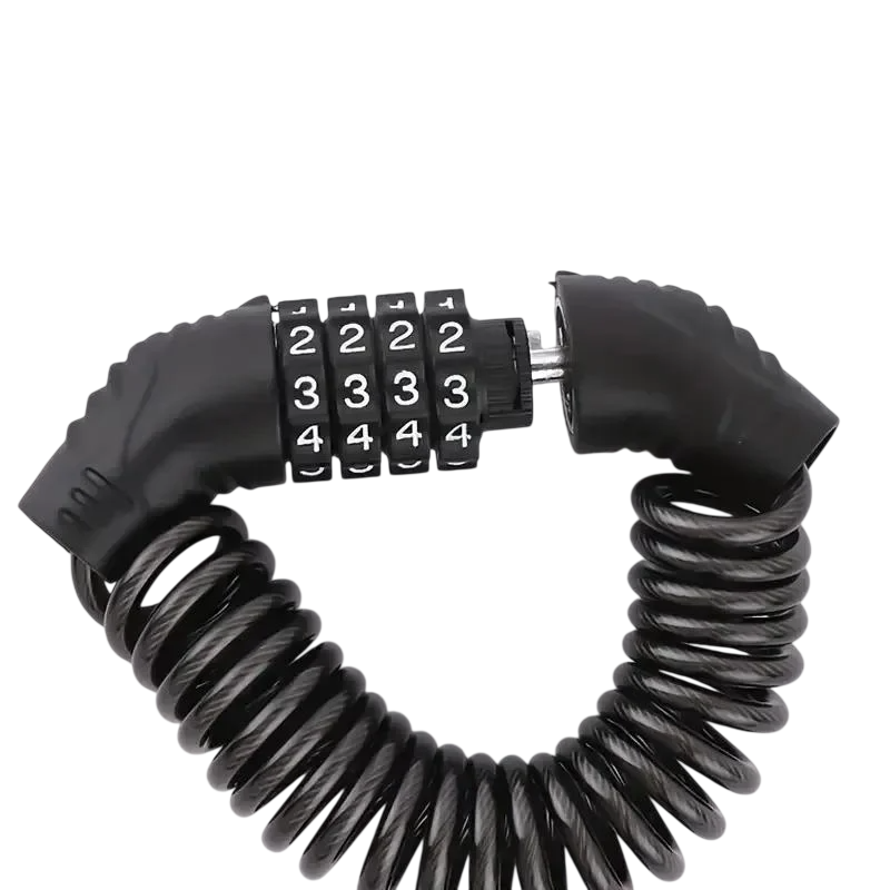 Замок вело/мото противоугонный кодовый 4-значный тросовый спиральный до 150 см (604397)