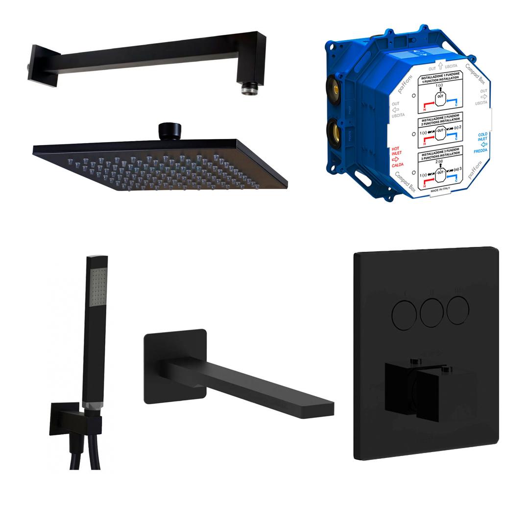 Душевая система скрытого типа Paffoni Kit Compact-T Quadro B Nero с верхним душем Черный (158284) Душевая система скрытого типа Paffoni Kit Compact-T Quadro B Nero с верхним душем Черный (158284)